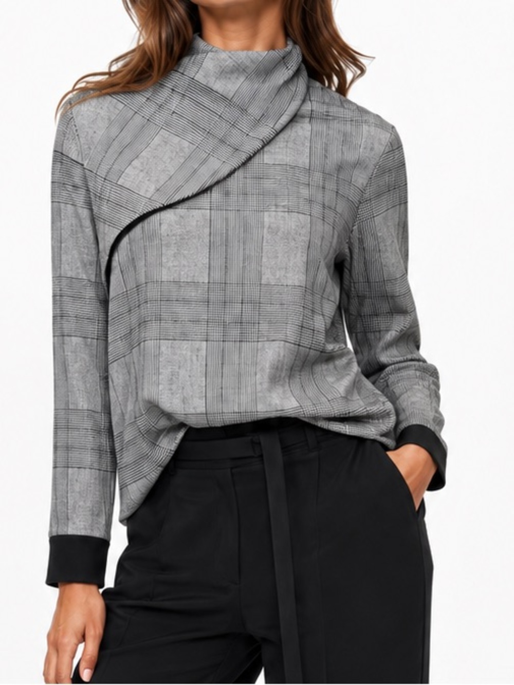 ZARA Black & White Plaid Checkered Asymmetric Blouse Women’s Top